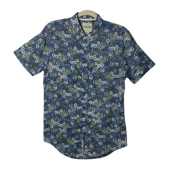 Report Collection Other - Report Collection Heritage Men's Blue Floral Linen Short Sleeve Shirt Size M